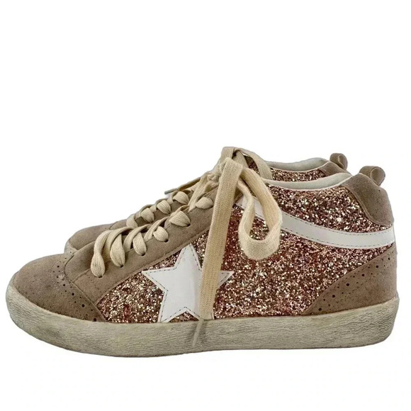 Miim womens high top sneakers size 7.5 faux suede rose gold glitter streetwear - Picture 4 of 13